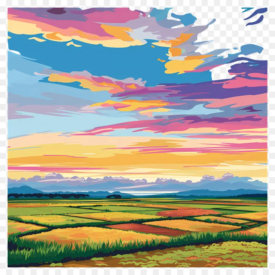 Campo De Arroz，Campo Al Atardecer PNG