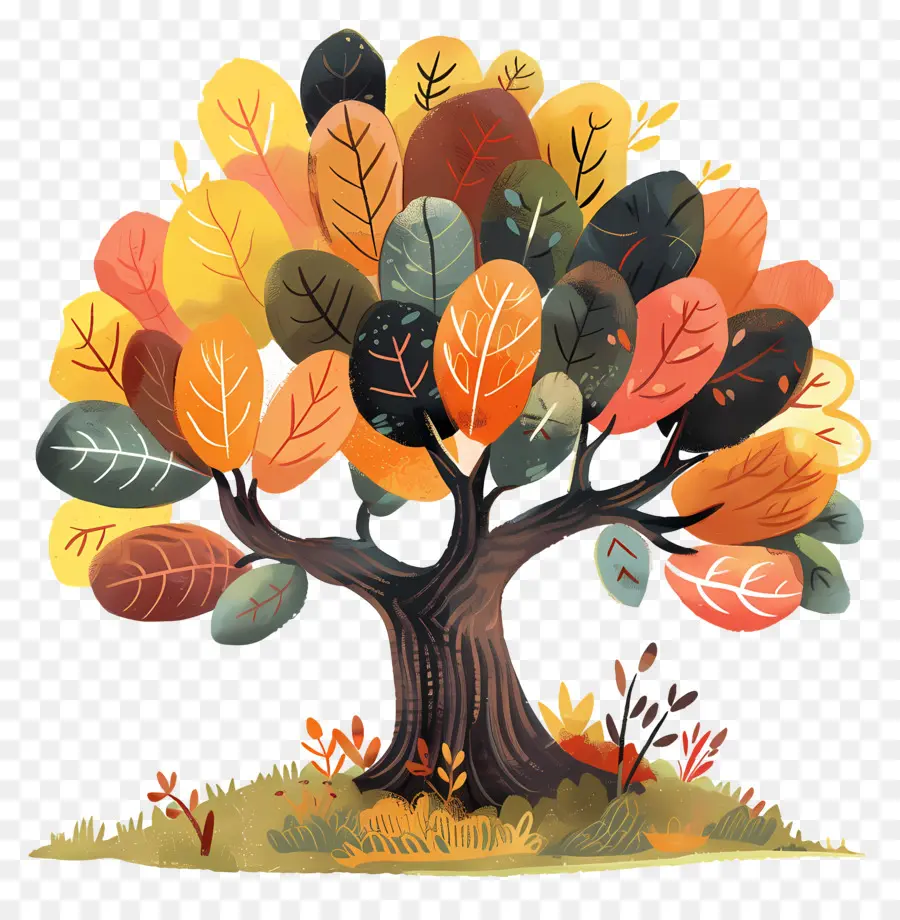 árbol De Dibujos Animados Lindo，árbol Colorido PNG