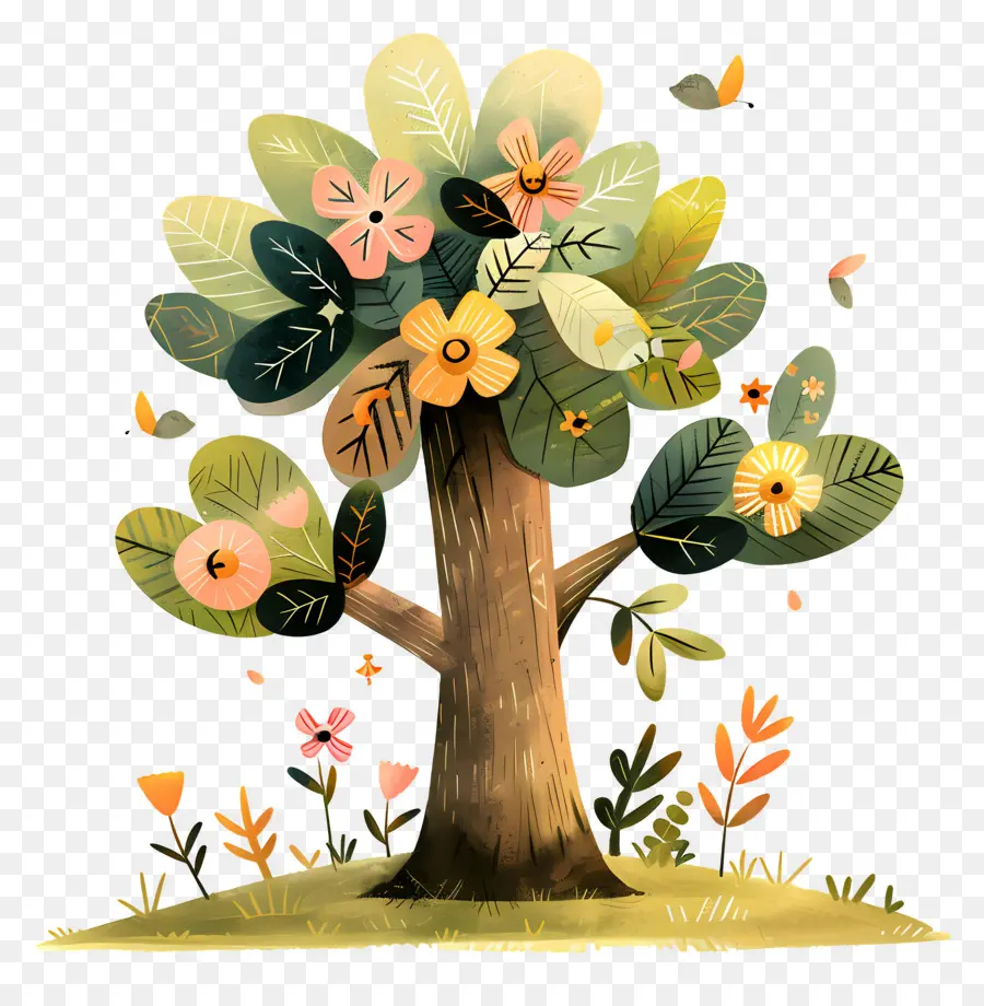 árbol De Dibujos Animados Lindo，árbol Colorido PNG