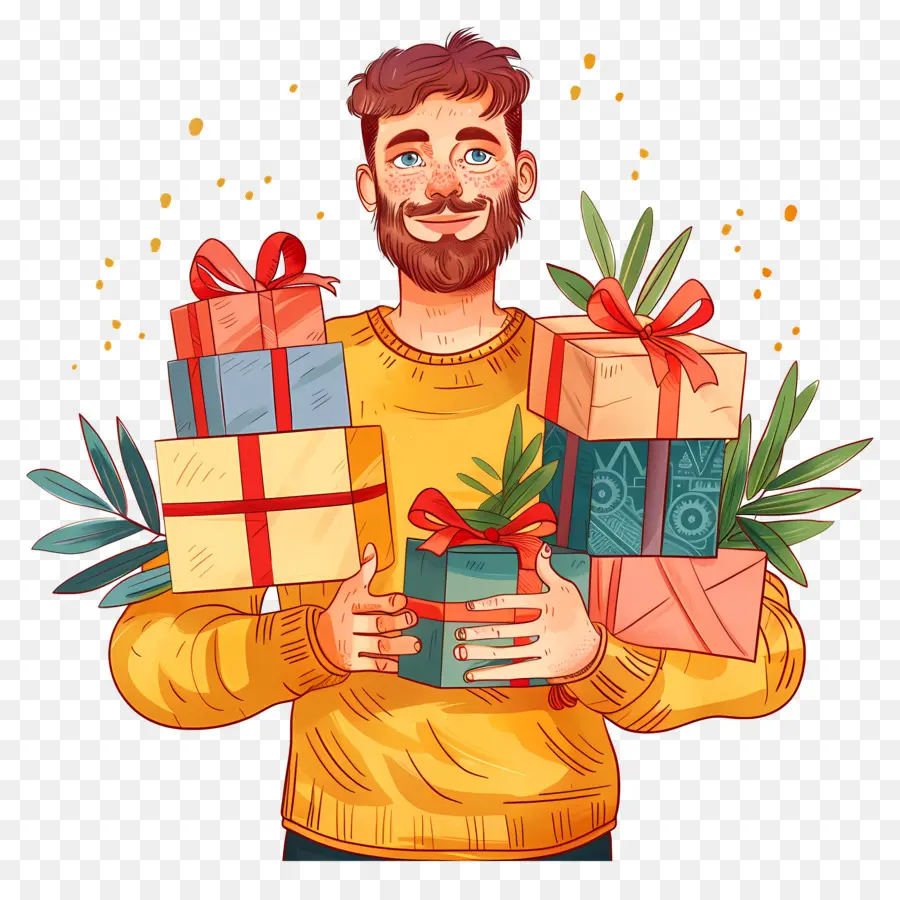 Hombre Sosteniendo Regalos，Hombre Con Regalos PNG