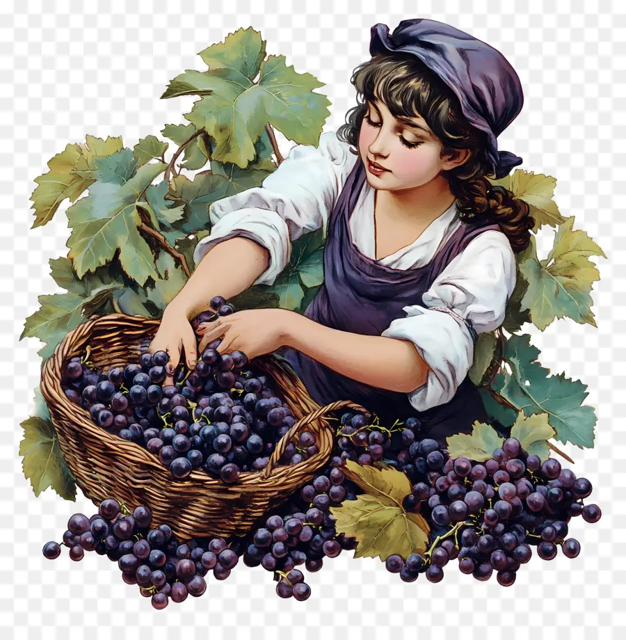 Cosecha De Uvas，Niña Con Uvas PNG