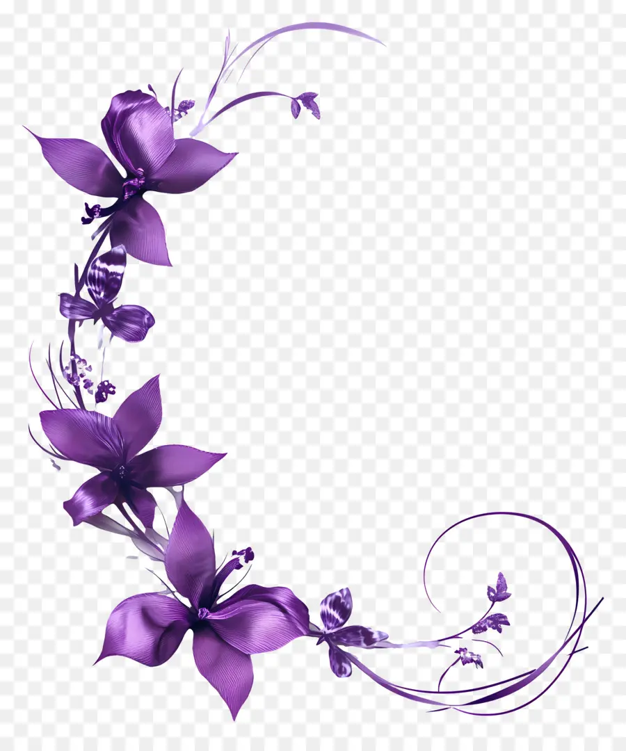 Púrpura，Esquina Floral Morada PNG