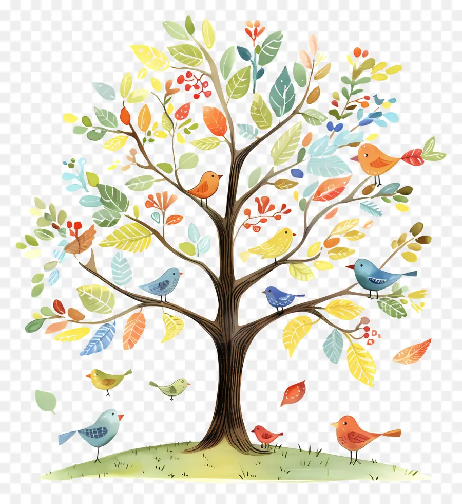 árbol Con Pájaros，Árbol Con Pájaros PNG