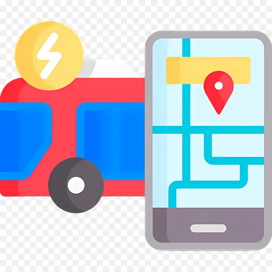 Autobús Eléctrico，Autobús Eléctrico Con Mapa PNG