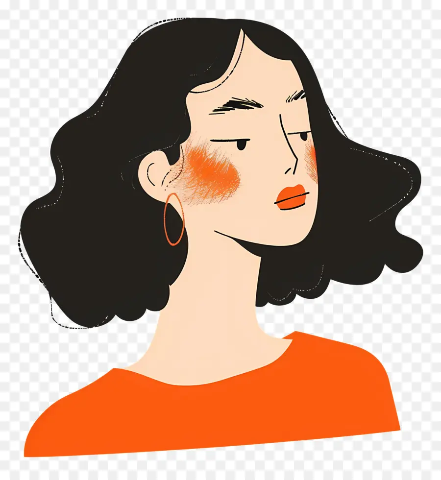 Mujer En Naranja，Mujer Con Cabello Negro PNG