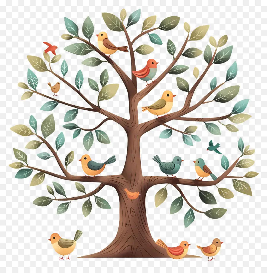 árbol Con Pájaros，Árbol Con Pájaros PNG