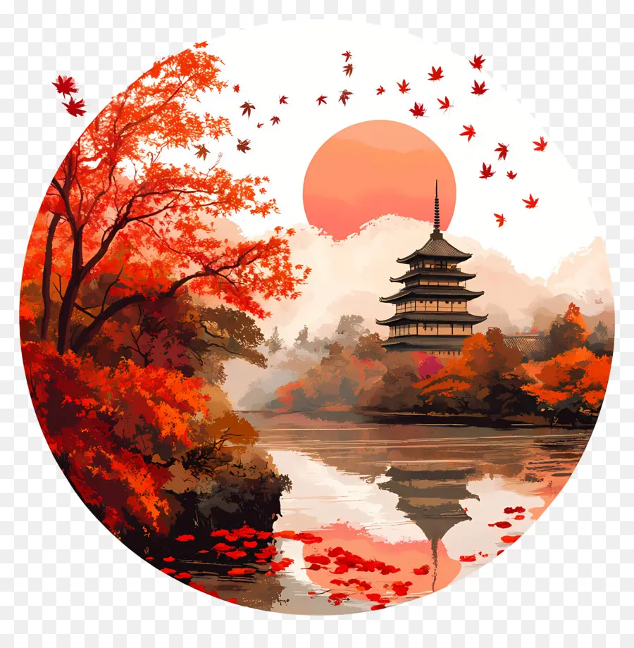 Otoño，Pagoda Japonesa PNG