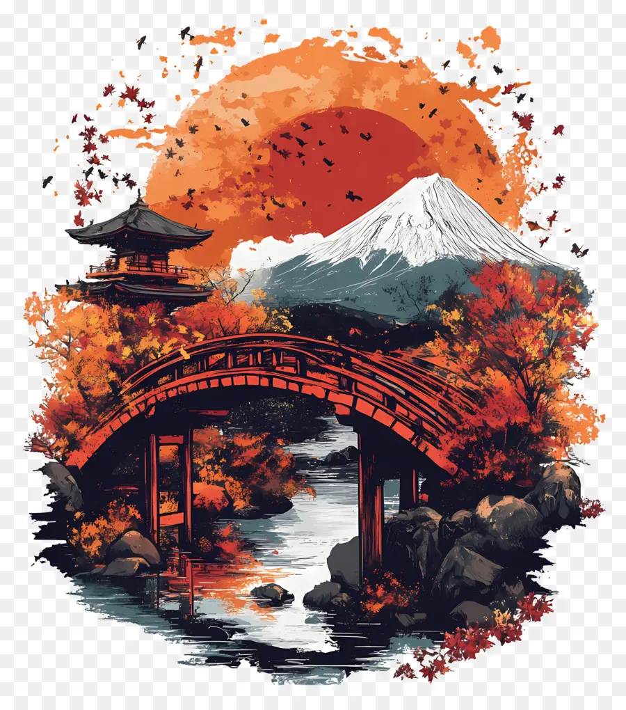 Otoño，Puente Japonés PNG