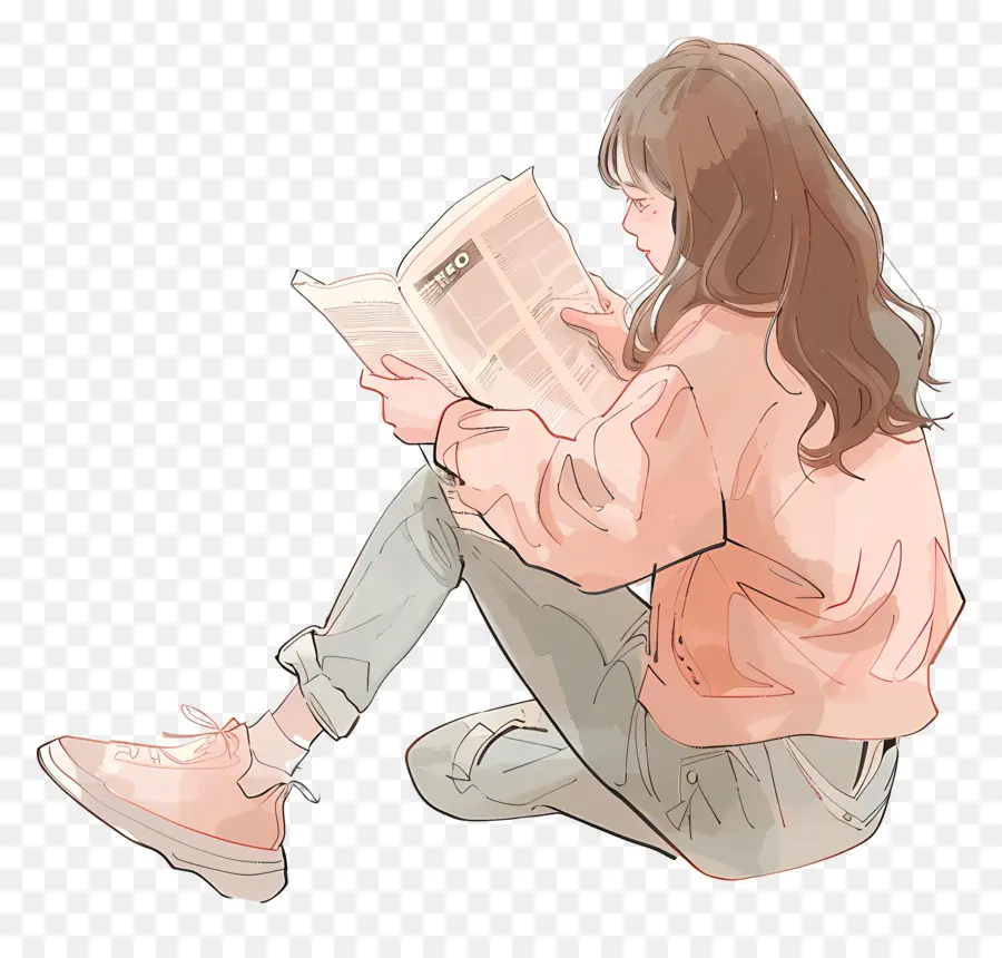 Chica Leyendo El Periódico，Lectura PNG