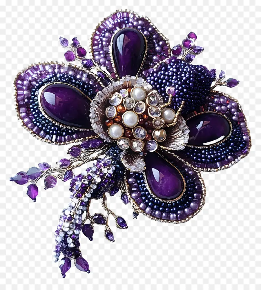 Broche，Flor De Cuentas Moradas PNG