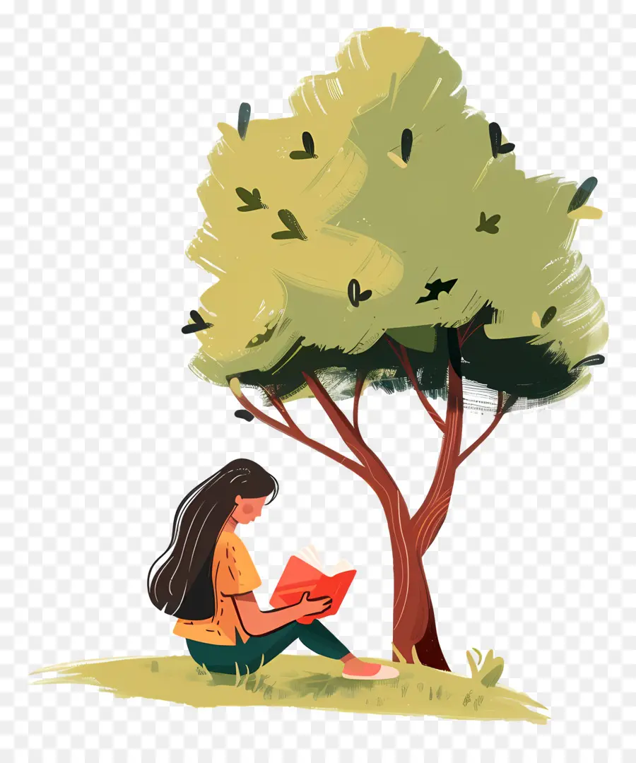 Libro De Lectura De Niña，Niña Leyendo Bajo El árbol PNG