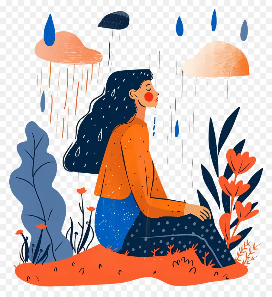 Mujer Disfrutando De La Lluvia，Chica Con Paraguas PNG