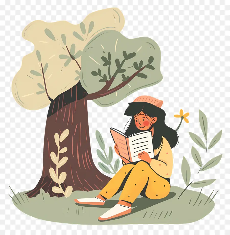 Libro De Lectura De Niña，Niña Leyendo Bajo El árbol PNG