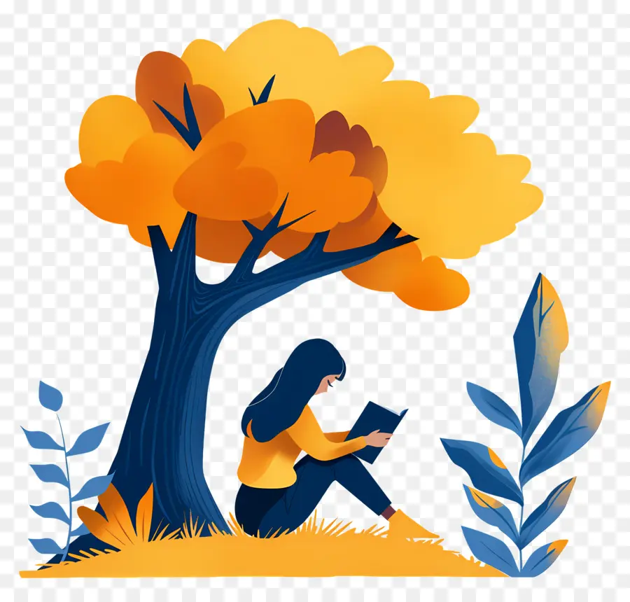 Libro De Lectura De Niña，Leyendo Bajo El árbol PNG