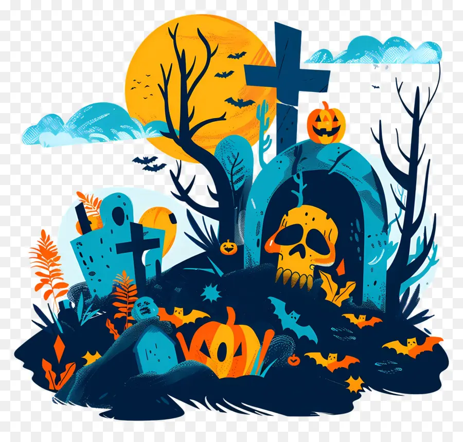 Cementerio De Halloween，Escena De Halloween PNG