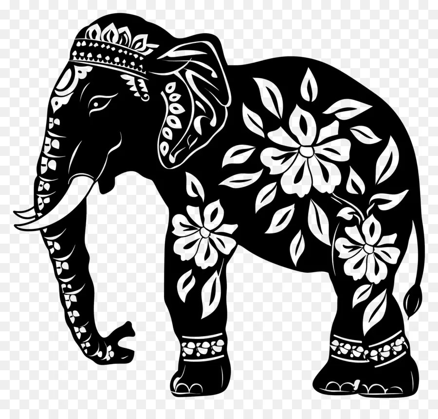 Silueta De Elefante，Elefante Decorado PNG