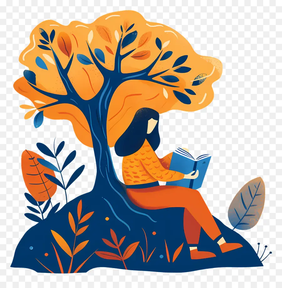 Libro De Lectura De Niña，Leyendo Bajo El árbol PNG