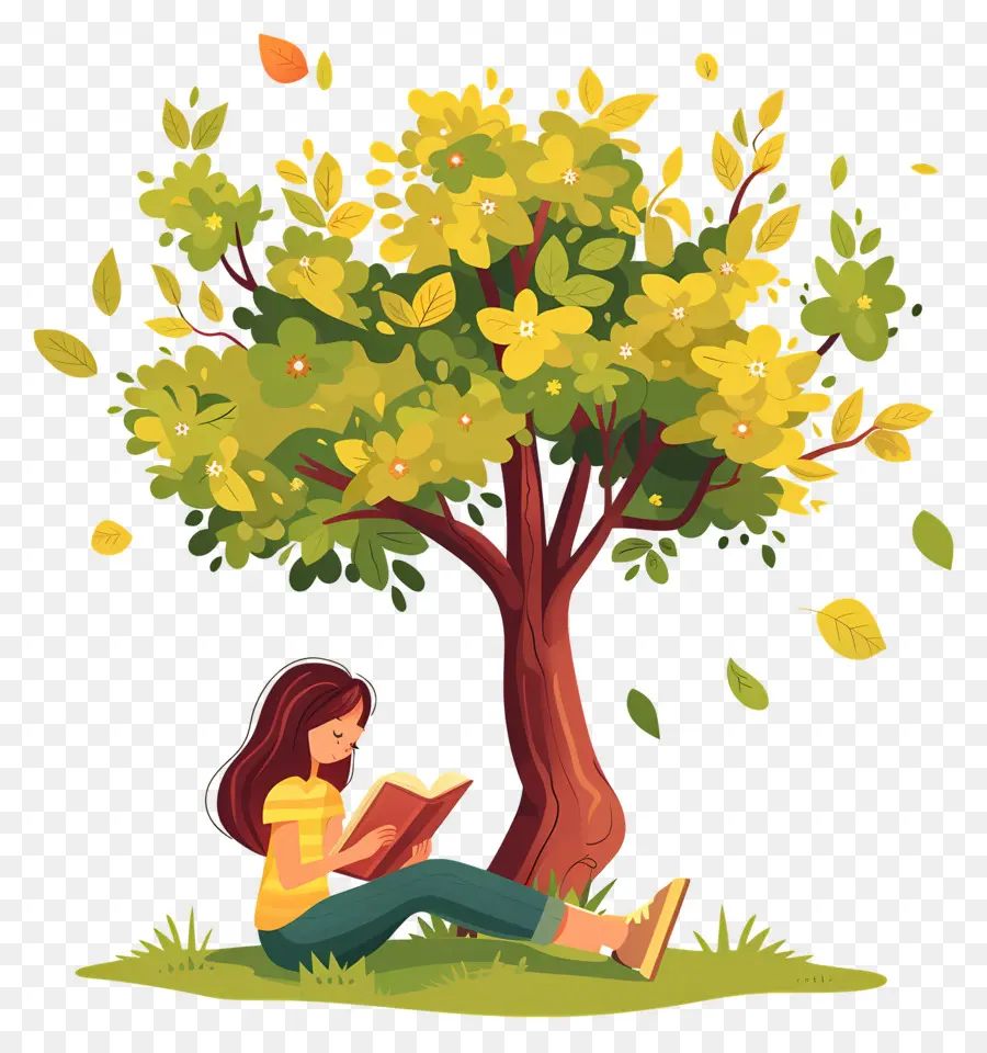 Libro De Lectura De Niña，Niña Leyendo Debajo Del árbol PNG