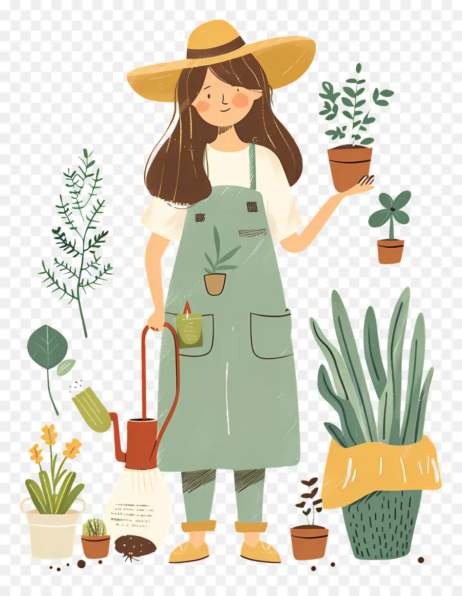 Mujer Jardinera，Jardinero Con Plantas PNG