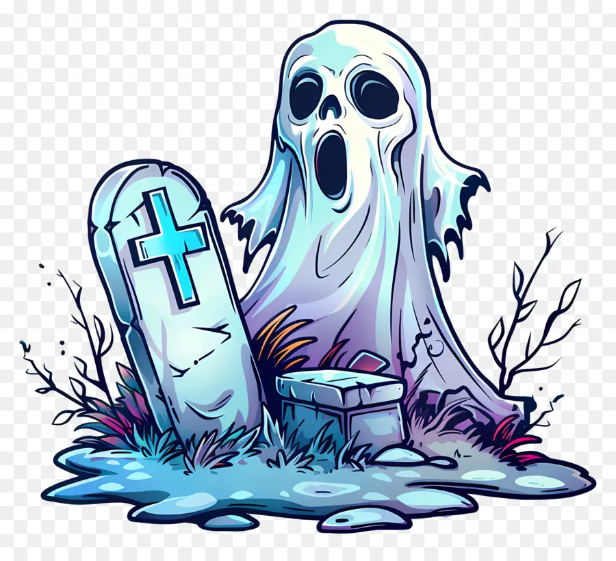 Lápida Fantasma De Halloween，Fantasma PNG