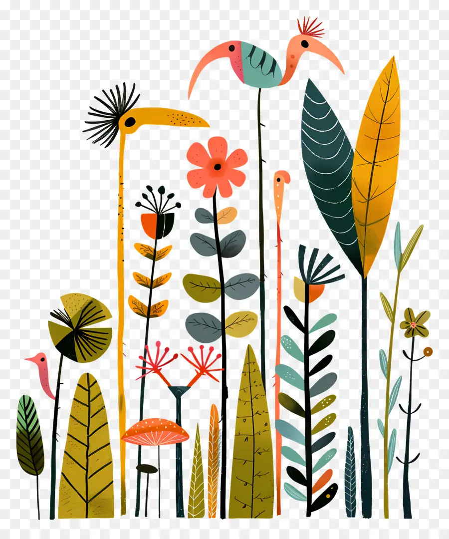 Bosque Selva，Aves Y Plantas Coloridas PNG