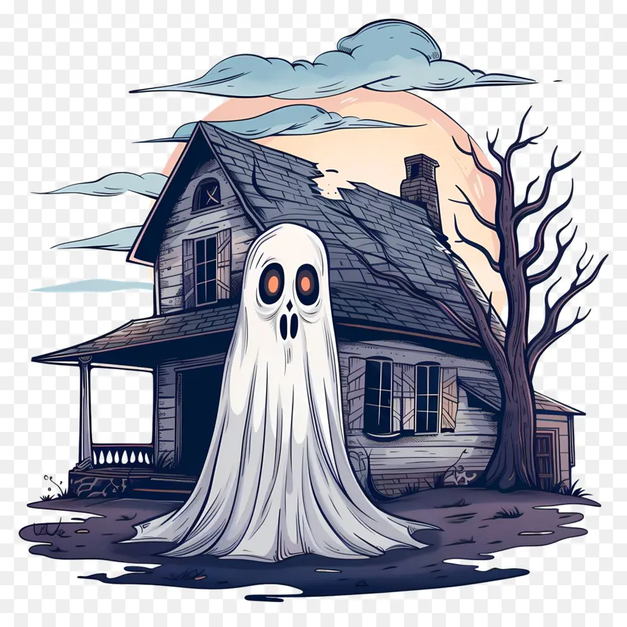 Fantasma De Halloween，Fantasma Y Casa PNG