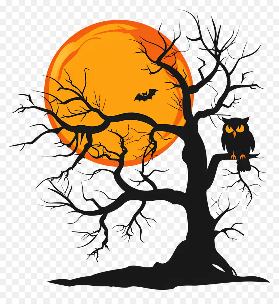 Búho De Halloween，árbol De Halloween PNG