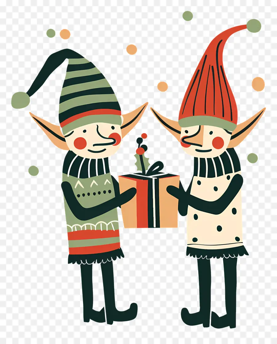 Duendes Navideños Escandinavos，Elfos Con Regalo PNG