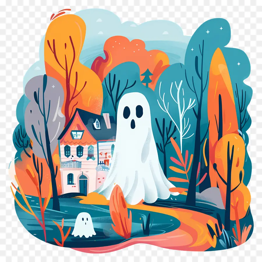 Fantasma De Halloween，Fantasma Y Casa PNG