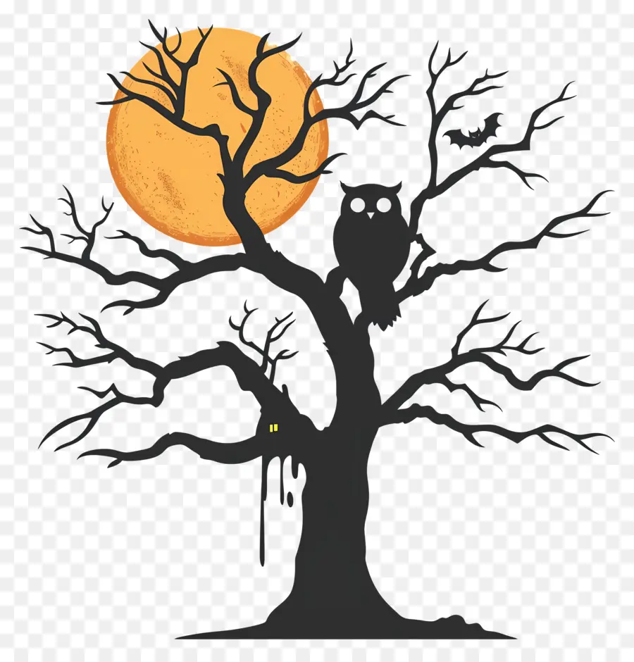 Búho De Halloween，árbol De Halloween PNG