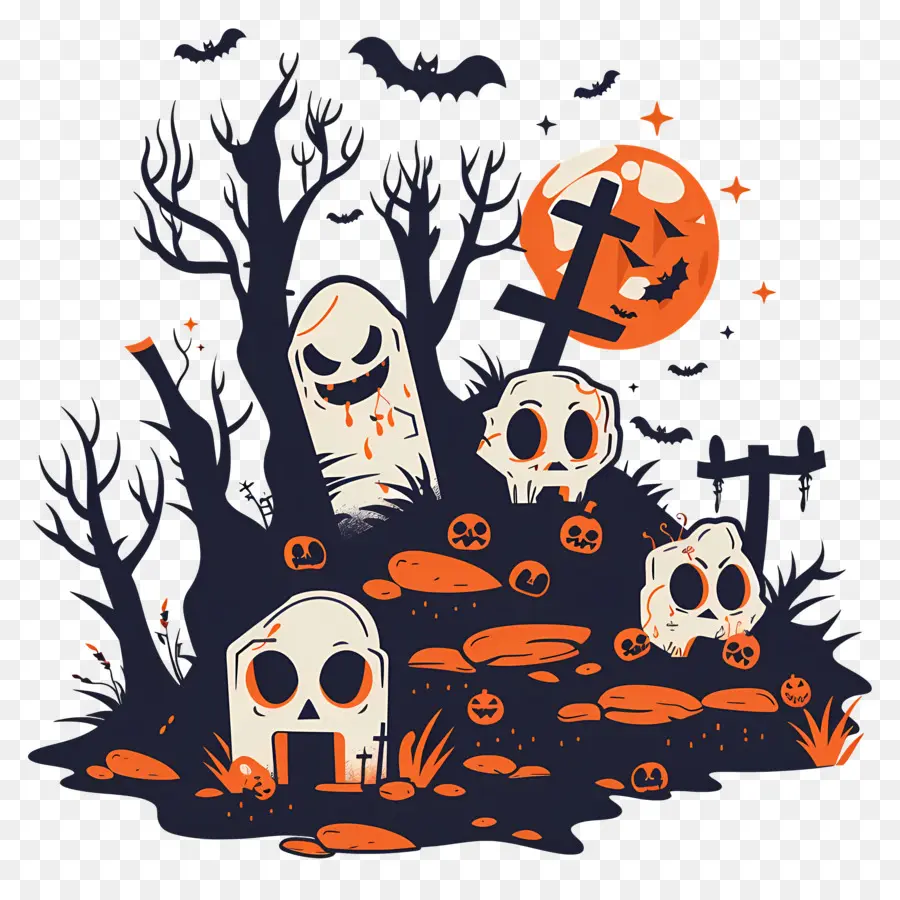 Cementerio De Halloween，Calaveras PNG