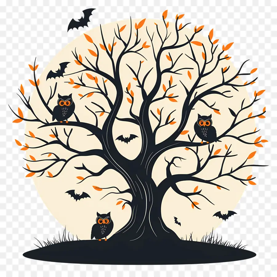 Búho De Halloween，árbol De Halloween PNG