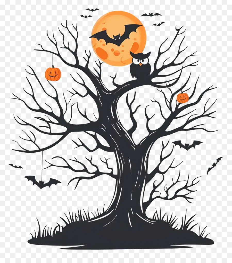 Búho De Halloween，árbol De Halloween PNG