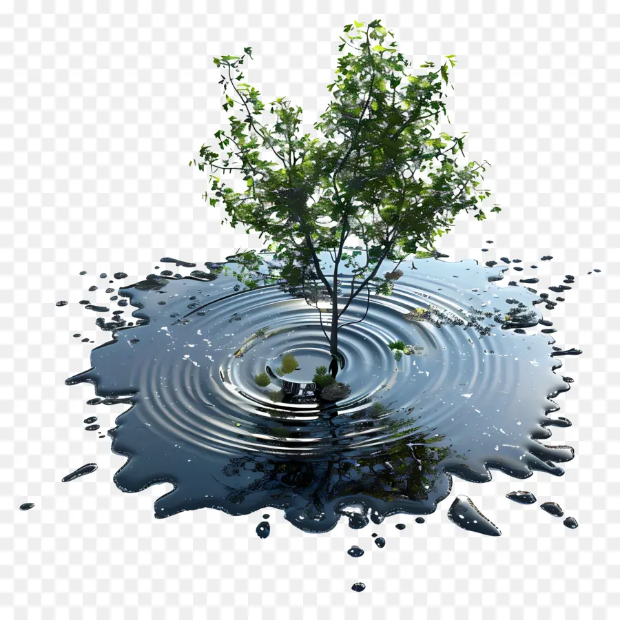 Charco De Lluvia，Árbol En Derrame De Petróleo PNG