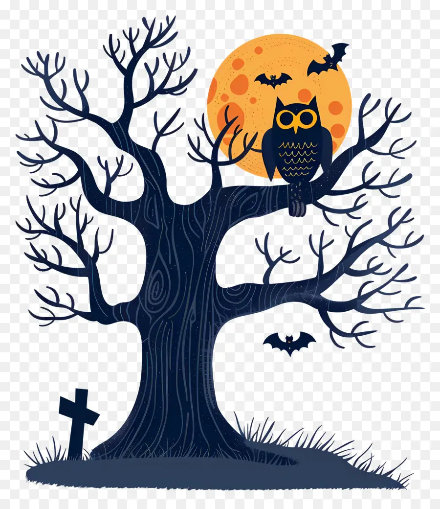 Búho De Halloween，árbol De Halloween PNG