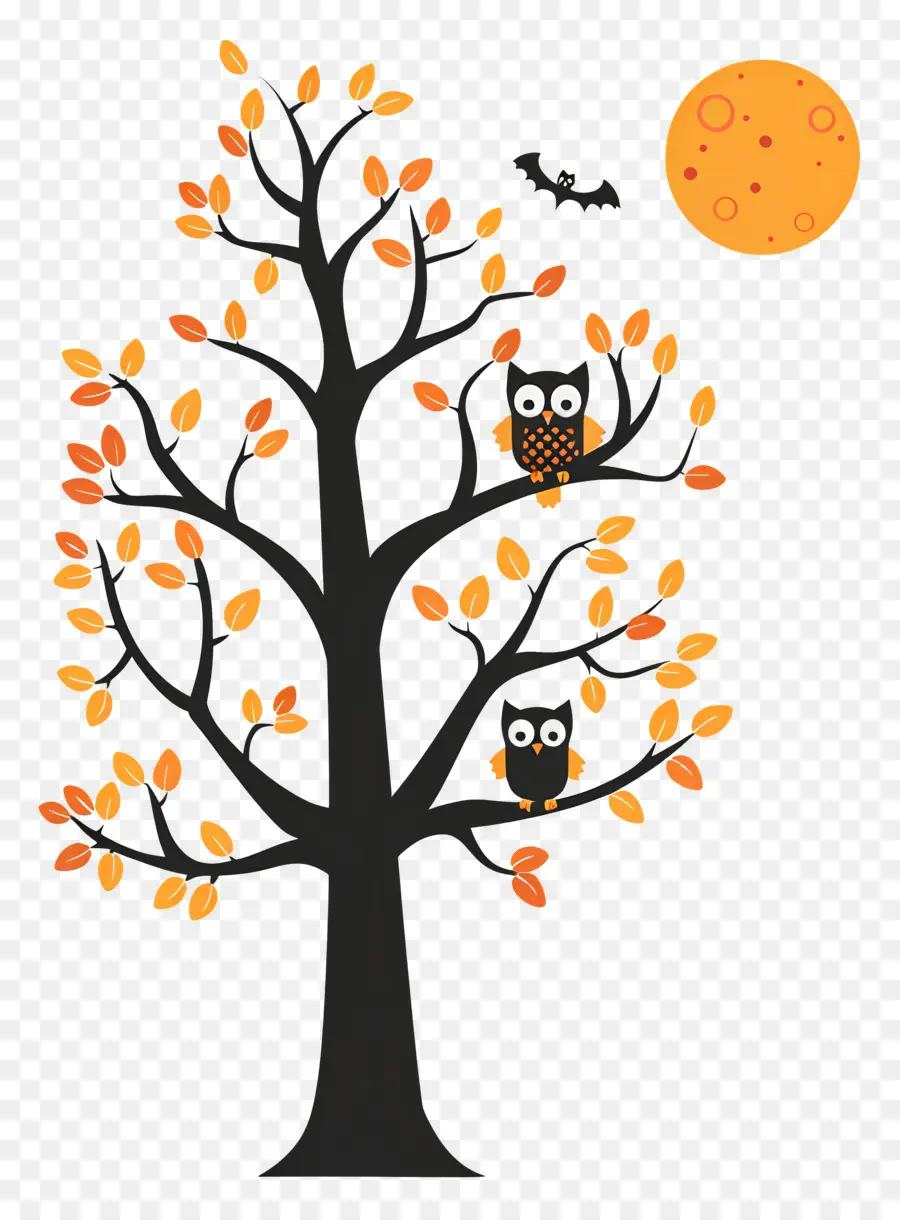 Búho De Halloween，árbol De Otoño PNG