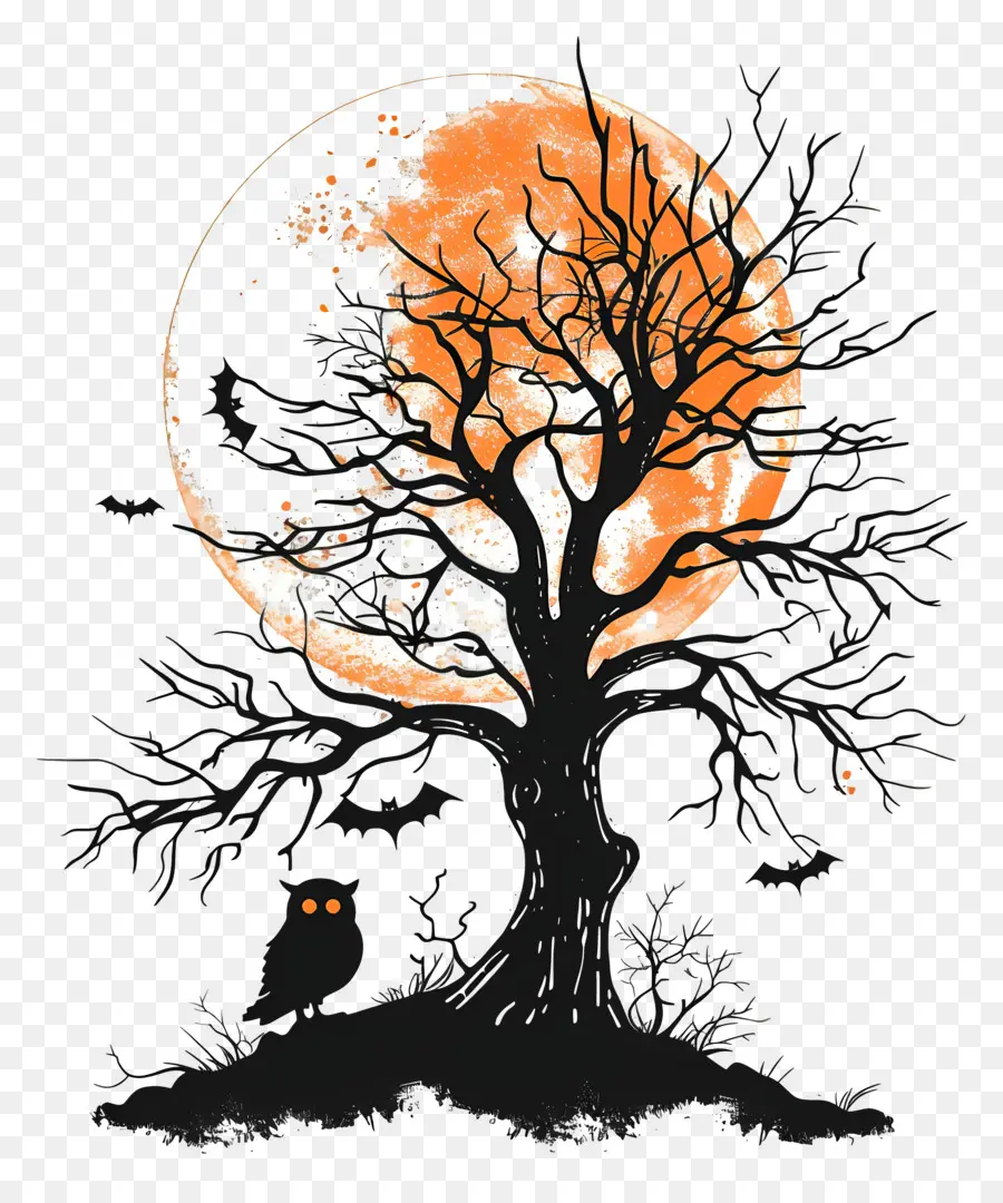 Búho De Halloween，árbol De Halloween PNG