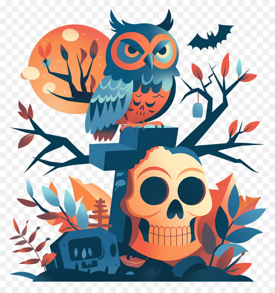 Búho De Halloween，Escena De Halloween PNG