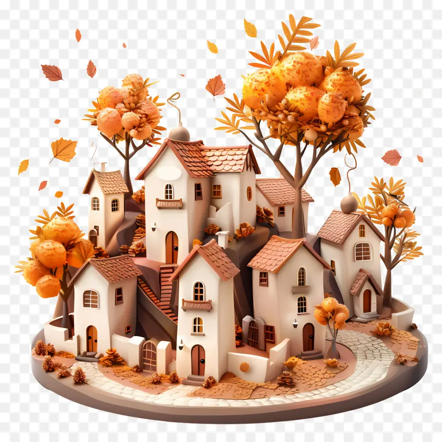 Pueblo De Otoño，Casas En Miniatura PNG