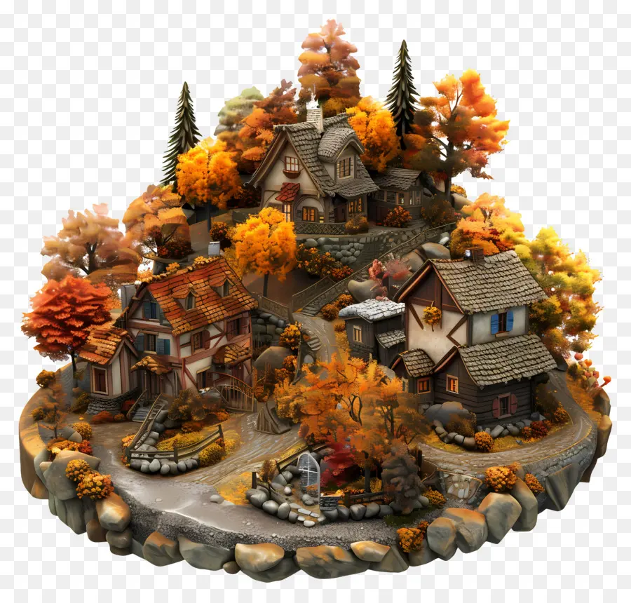 Pueblo De Otoño，Pueblo En Miniatura PNG