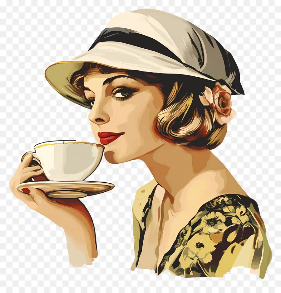 Tomando Café，Mujer Bebiendo Té PNG