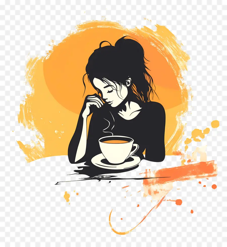 Tomando Café，Mujer Con Café PNG