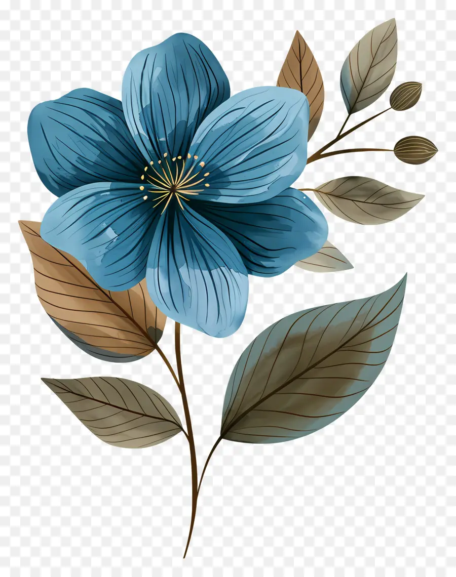 Flor Azul，Hojas PNG