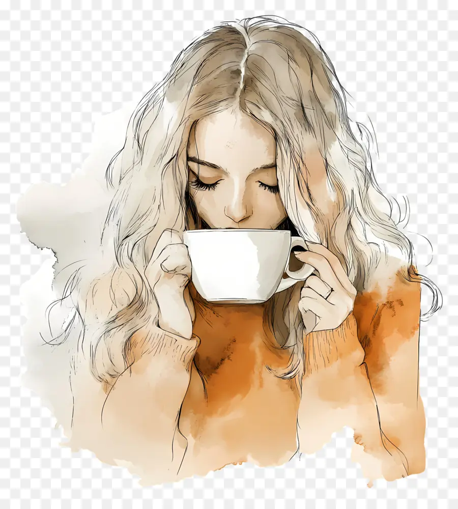 Tomando Cafe，Mujer Tomando Café PNG