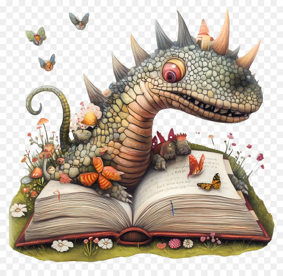 Gusano De Libro，Lindo Dragón En Un Libro PNG