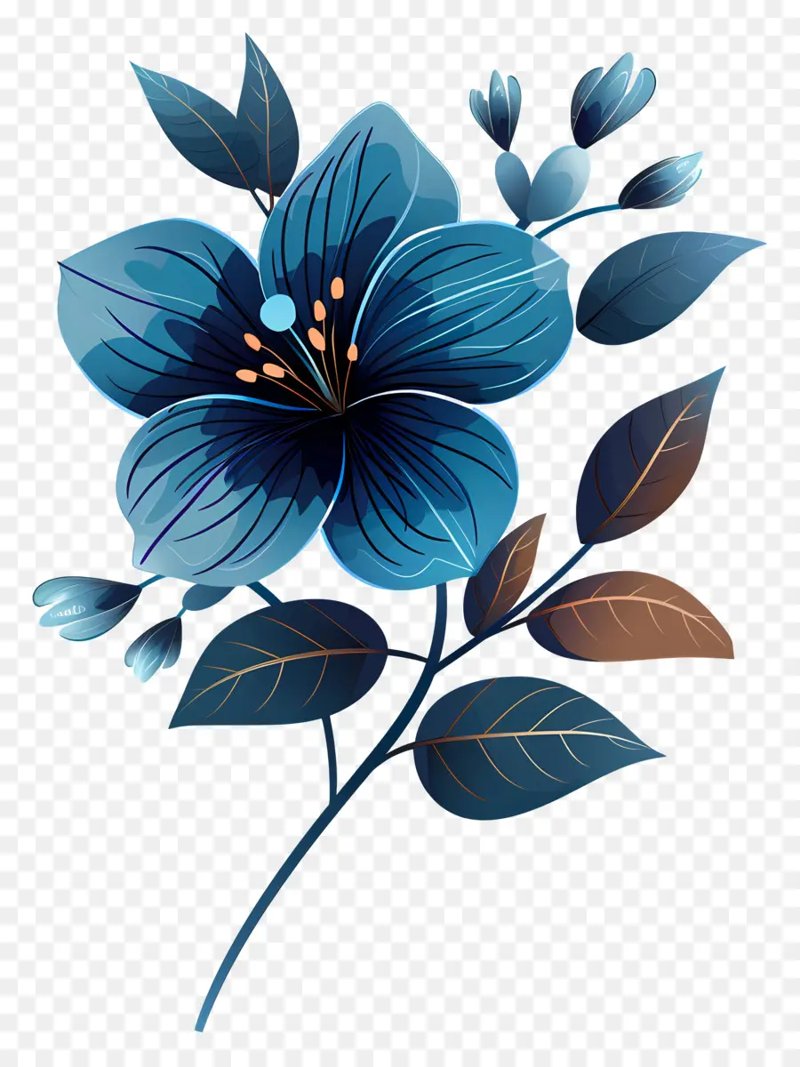 Flor Azul，Hojas PNG