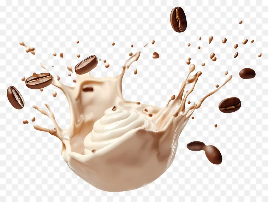 Salpicaduras De Café，Granos De Café Y Salpicaduras De Leche PNG