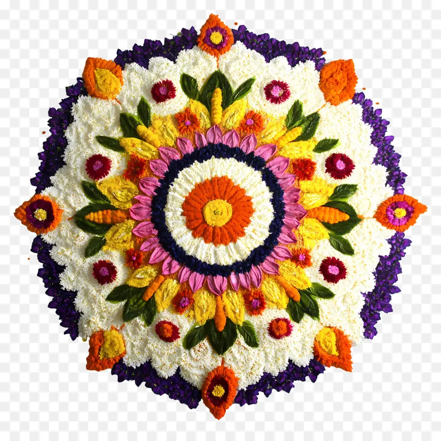 Rangoli Floral De Onam，Rangoli De Flores Coloridas PNG