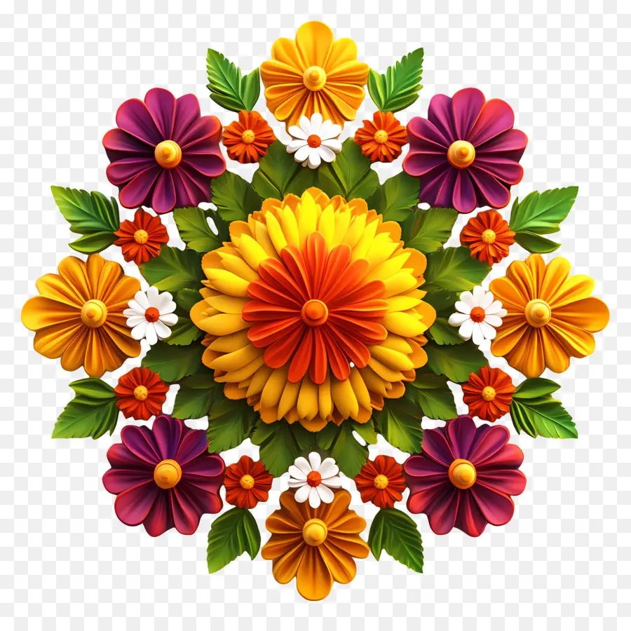 Rangoli Floral De Onam，Flores Coloridas PNG