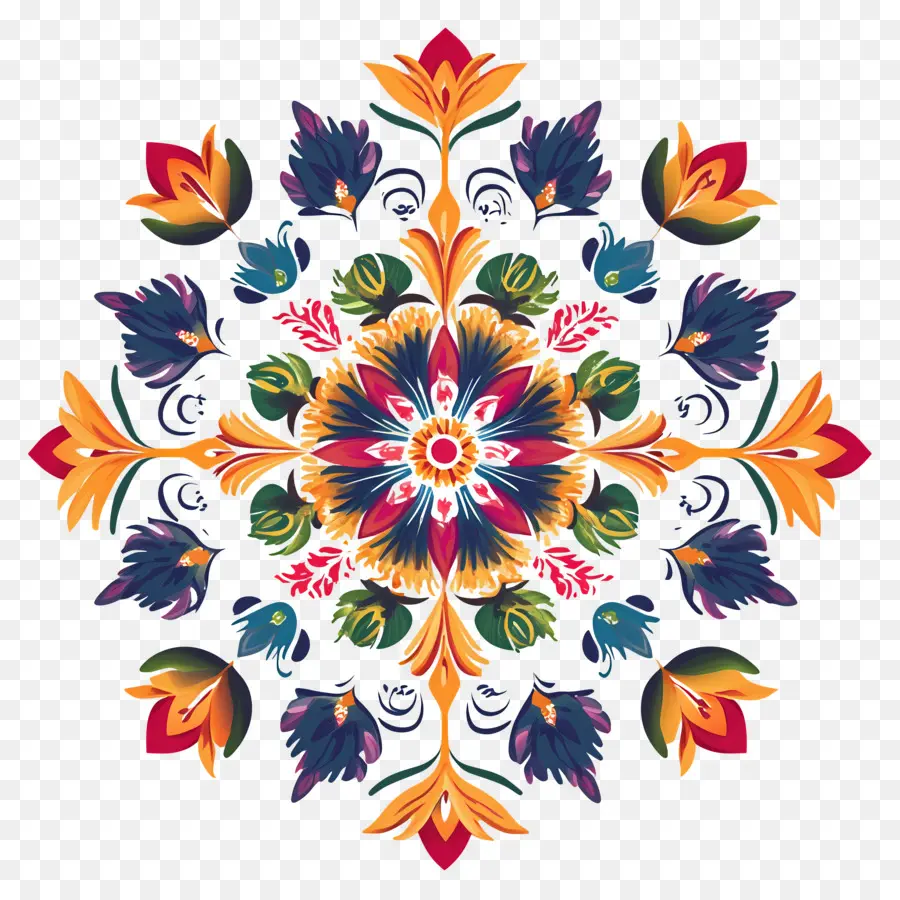 Rangoli Floral De Onam，Mándala Colorida PNG